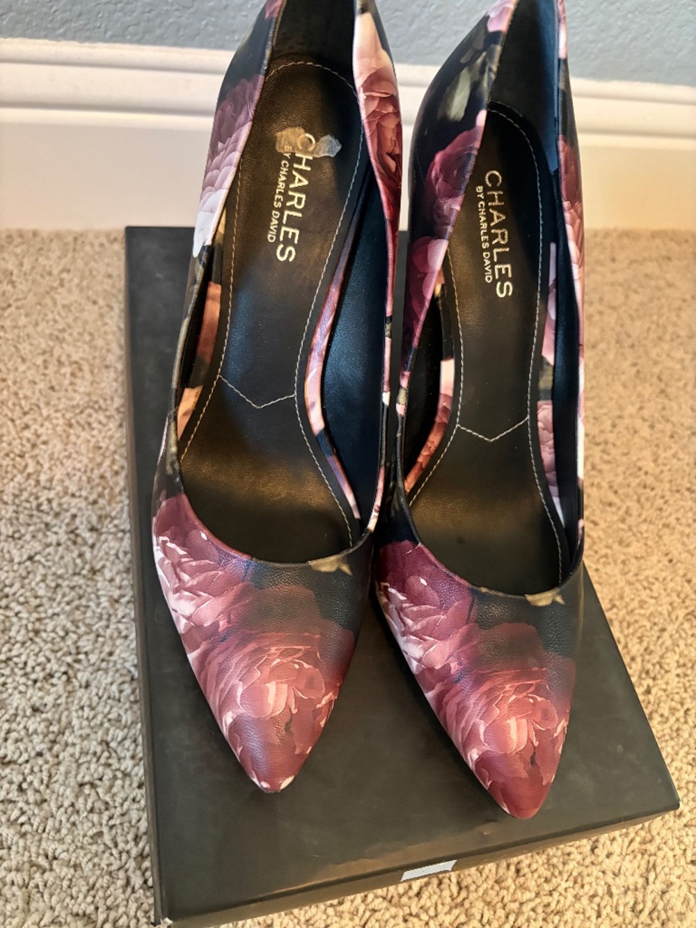 black flower heels
